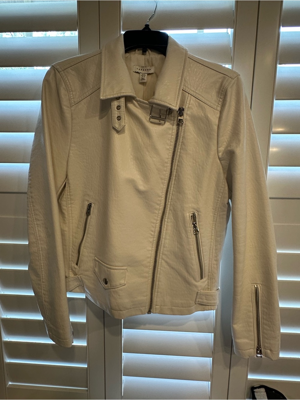 Topshop -White Asymmetrical Moto vegan Leather Jacket